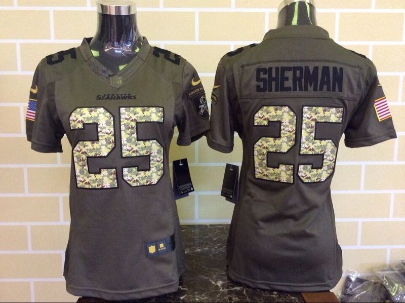 Womens NFL Seattle Seahawks #25 Sherman Salute for Service Green Jersey