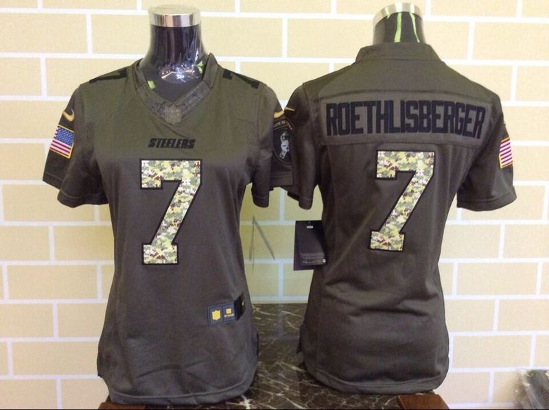 Womens NFL Pittsburgh Steelers #7 Roethlisberger Salute for Service Green Jersey