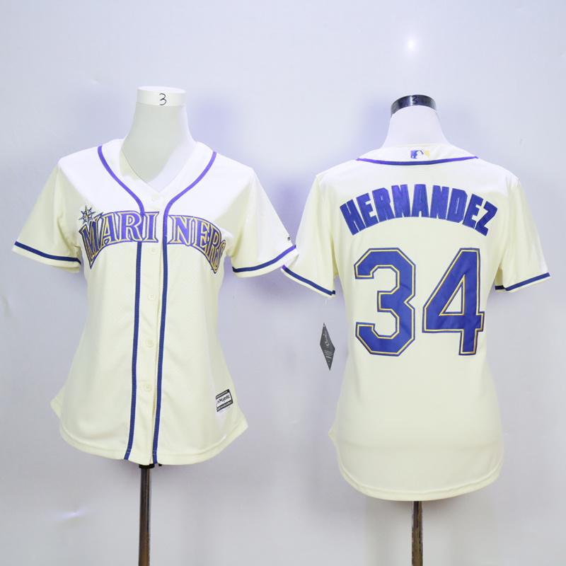 MLB Seattle Mariners #34 Hernandez Women Cream Jersey