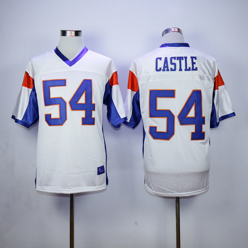 NCAA Mountain State #54 Castle White Football Movie Blue Jersey 