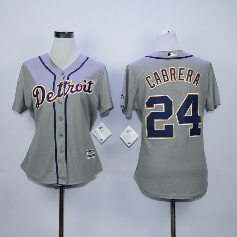 MLB Detroit tigers #24 Cabrera Grey Womens Jersey