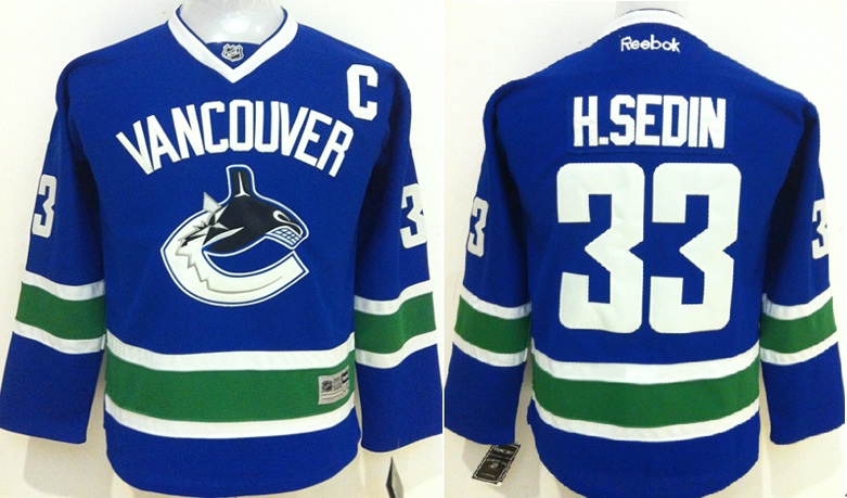 NHL Vancouver Canucks #33 H.Sedin Blue Youth Jersey