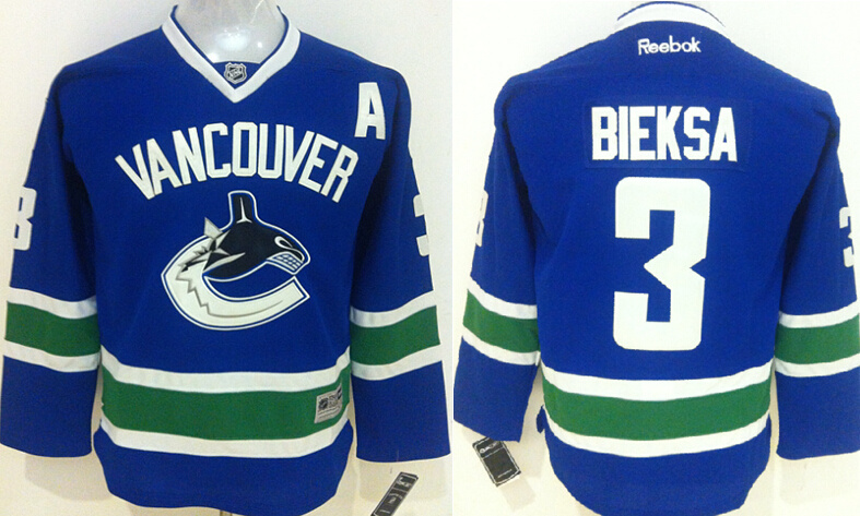 NHL Vancouver Canucks #3 Bieksa Blue Youth Jersey