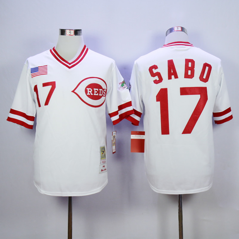 MLB Cincinnati Reds #17 Sabo White Throwback Jersey