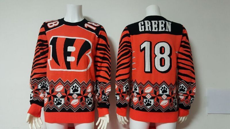 NFL Cincinnati bengals #18 Green Orange Sweater