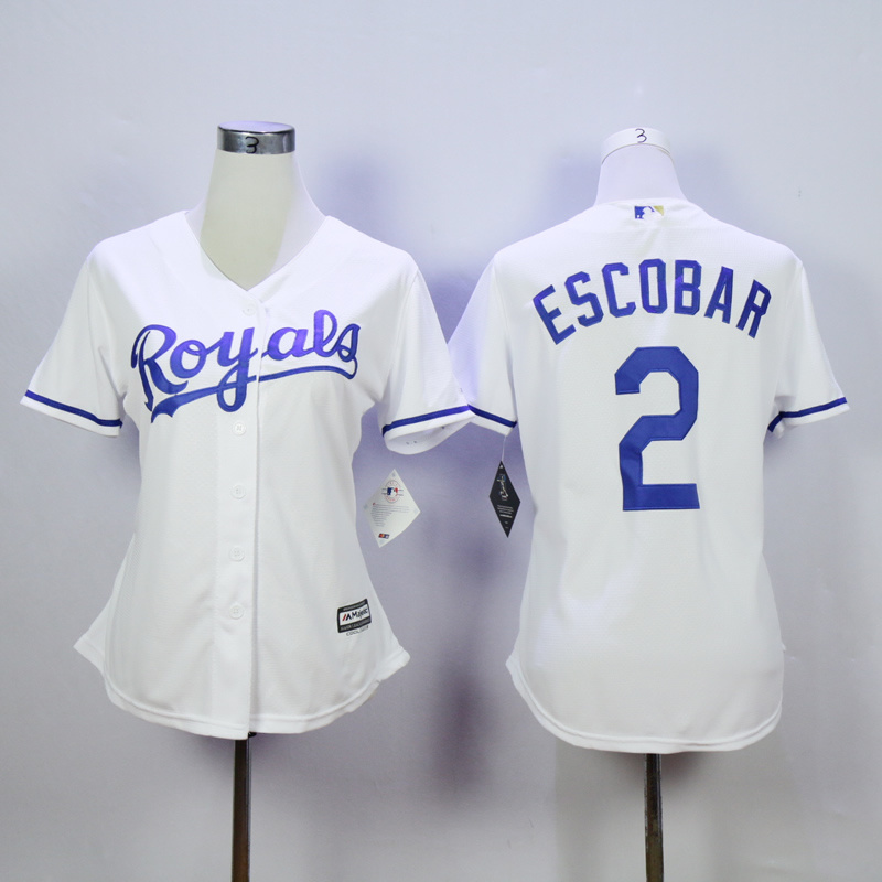 Women MLB Kansas City Royals #2 Escobar White Majestic Jersey