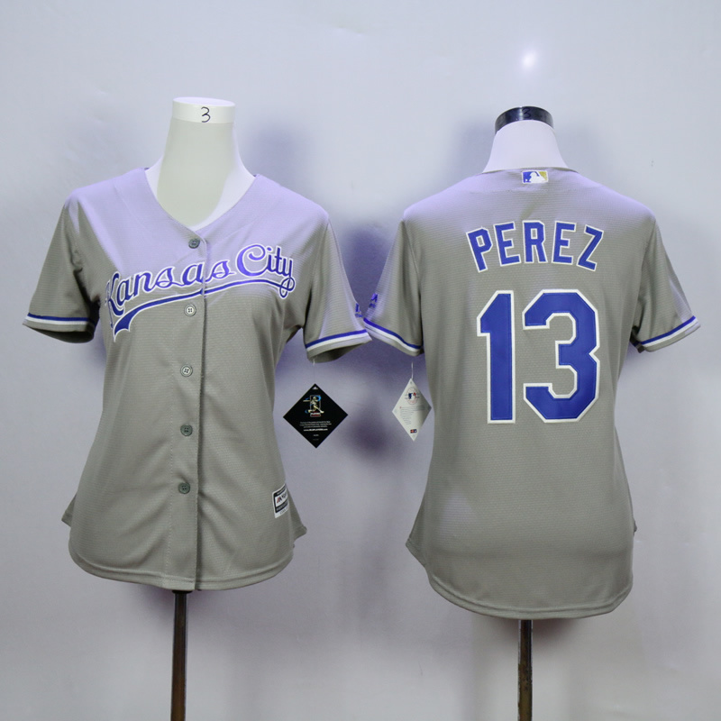 Women MLB Kansas City Royals #13 Perez Grey Majestic Jersey