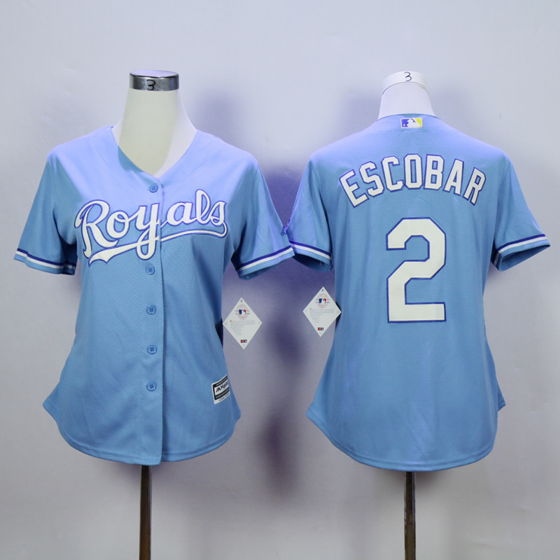 Women MLB Kansas City Royals #2 Escobar L.Blue Majestic Jersey