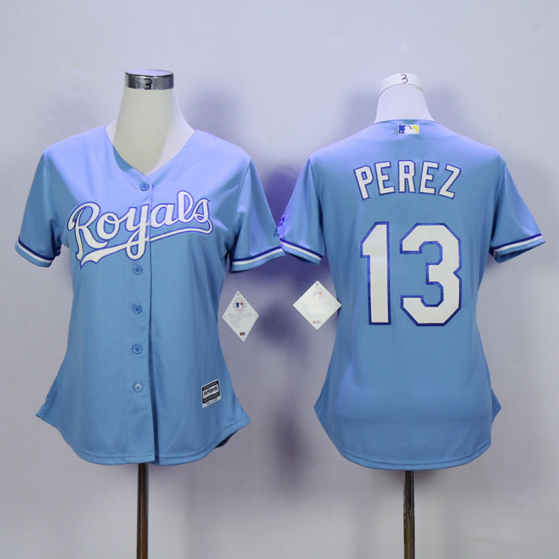 Women MLB Kansas City Royals #13 Perez L.Blue Majestic Jersey