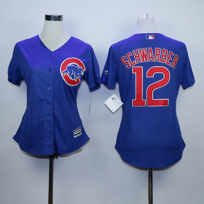 Womens MLB Chicago Cubs #12 Schwarber Blue Jersey