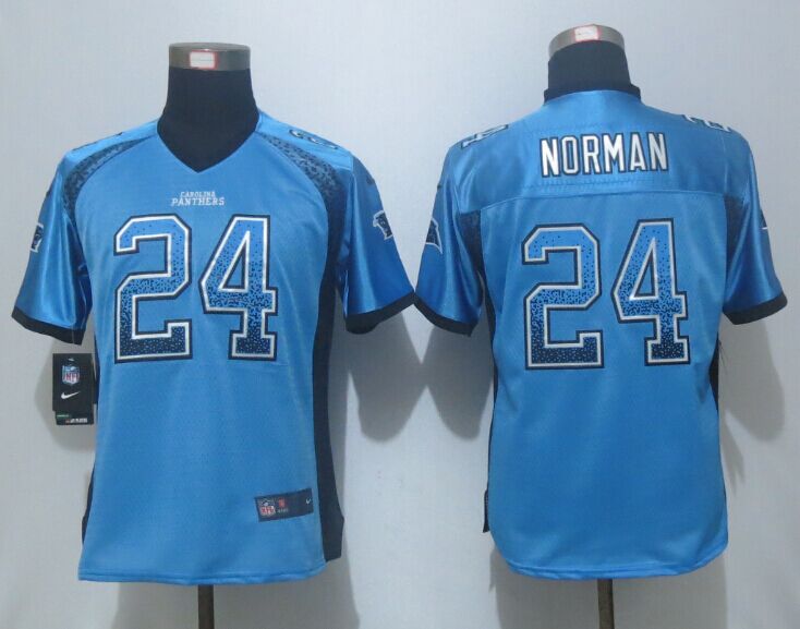 Women  NEW Nike Carolina Panthers  24 Norman Drift Fashion Blue Elite Jerseys