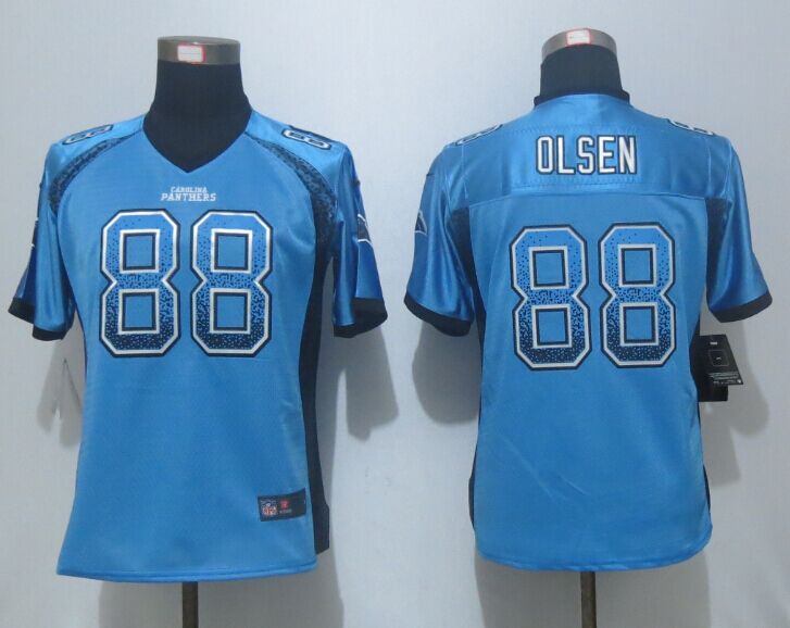 Women  NEW Nike Carolina Panthers  88 Olsen Drift Fashion Blue Elite Jerseys