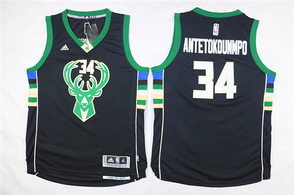 NBA Milwaukee Bucks #34 Antetokounmpo Black Kids Jersey