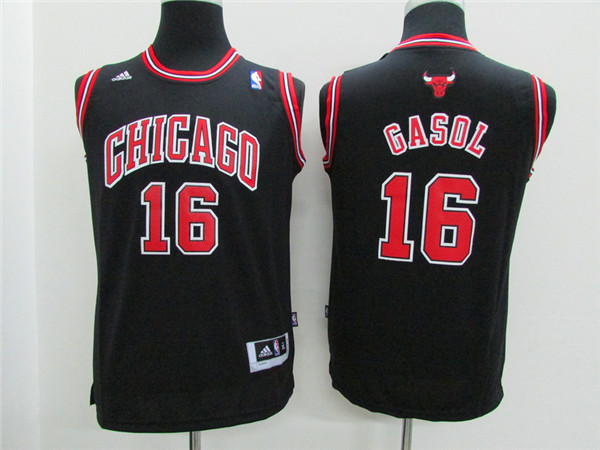 NBA Chicago Bulls #16 Gasol Black Kids Jersey