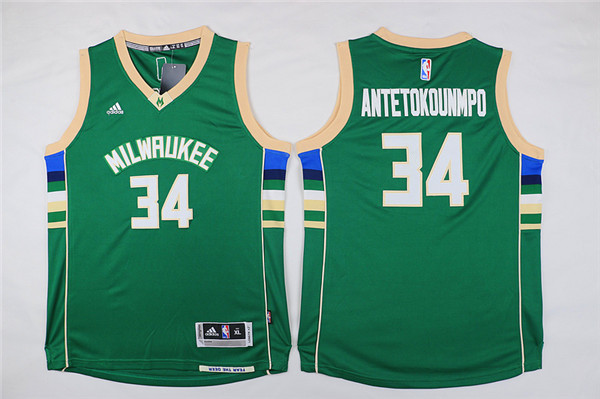 NBA Milwaukee Bucks #34 Antetokounmpo Green Kids Jersey