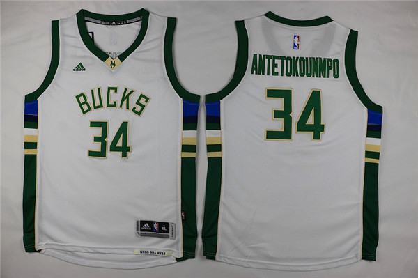 NBA Milwaukee Bucks #34 Antetokounmpo White Kids Jersey