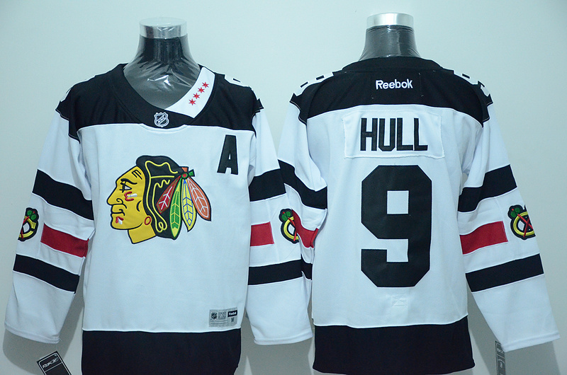 NHL Chicago Blackhawks #9 Hull White Jersey with A Patch