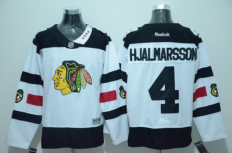 NHL Chicago Blackhawks #4 Hjalmarsson White Jersey with A Patch