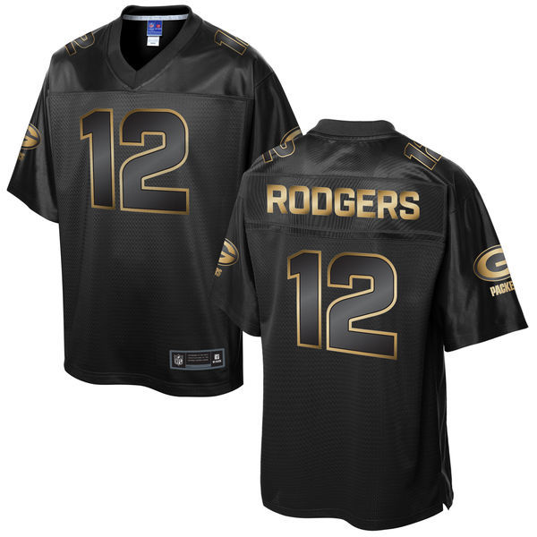 Mens Green Bay Packers #12 Aaron Rodgers Pro Line Black Gold Collection Jersey