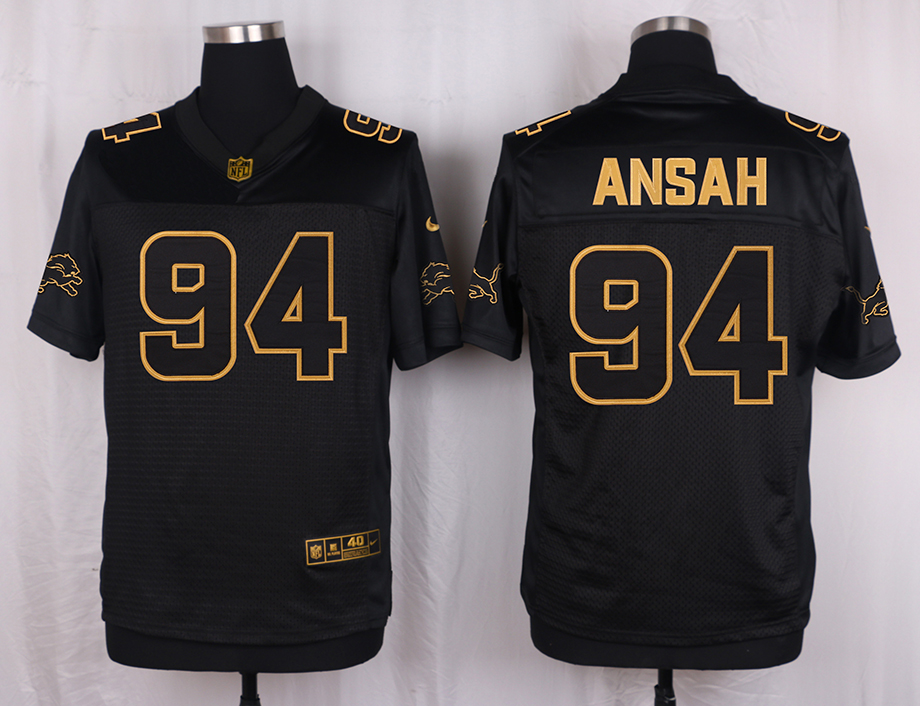 Mens Detriot Lions #94 Ansah Pro Line Black Gold Collection Jersey