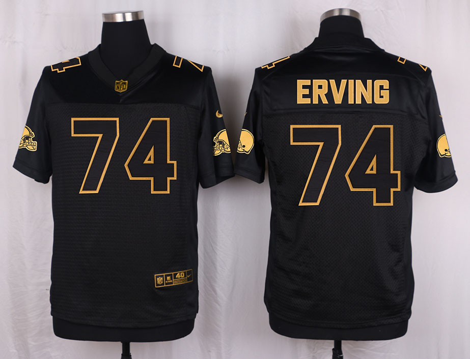 Mens Cleveland Browns #74 Erving Pro Line Black Gold Collection Jersey