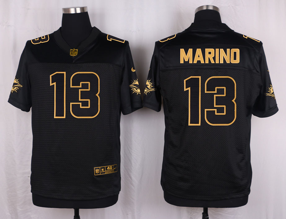 Mens Miami Dolphins #13 Marino Pro Line Black Gold Collection Jersey