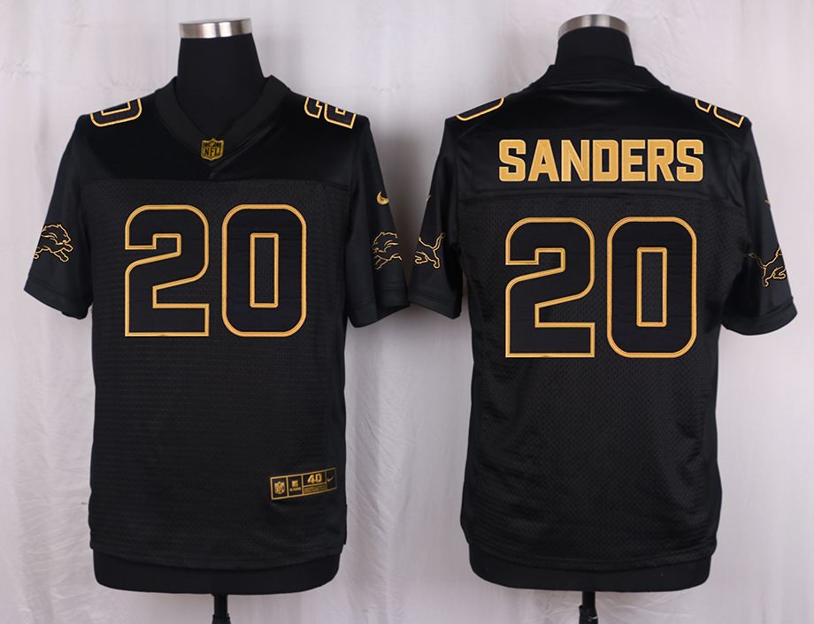 Mens Detriot Lions #20 Sanders Pro Line Black Gold Collection Jersey