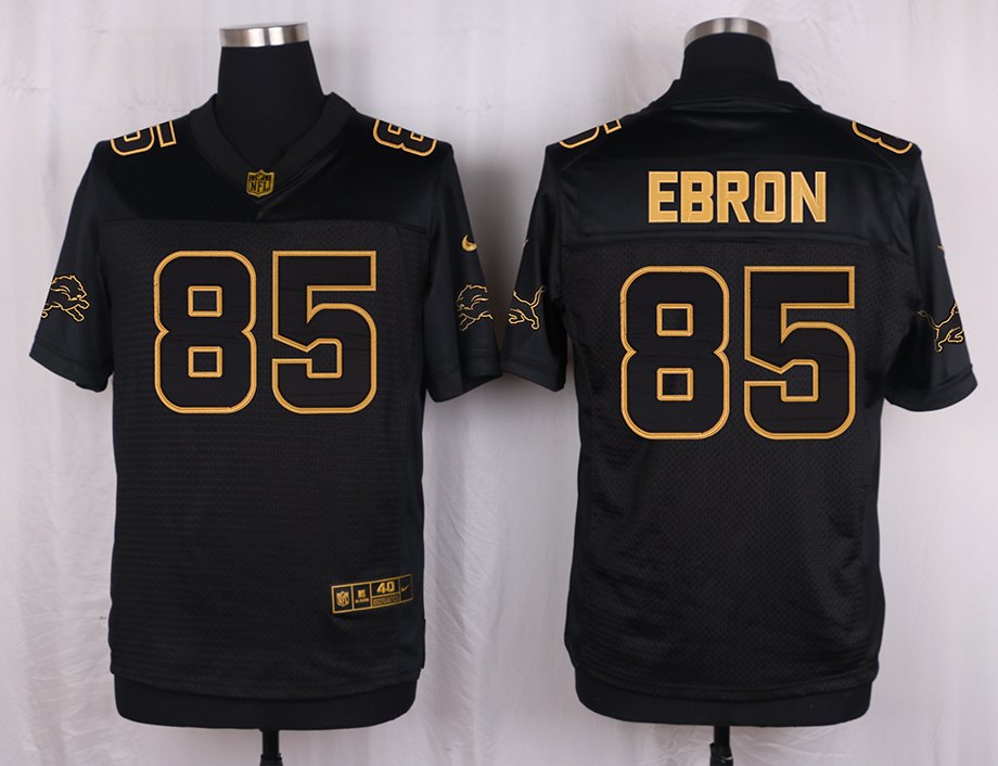 Mens Detriot Lions #85 Ebron Pro Line Black Gold Collection Jersey