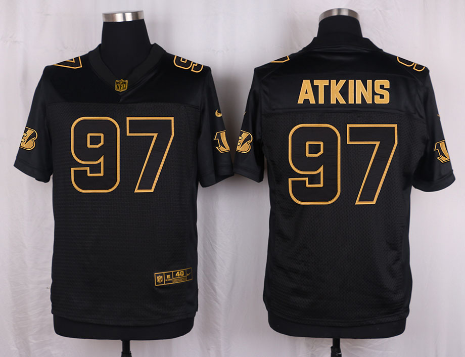 Mens Cincinnati Bengals #97 Atkins Pro Line Black Gold Collection Jersey