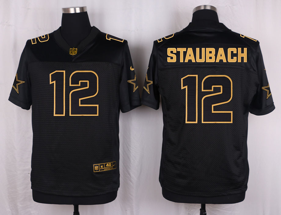 Mens Dallas Cowboys #12 Staubach Pro Line Black Gold Collection Jersey