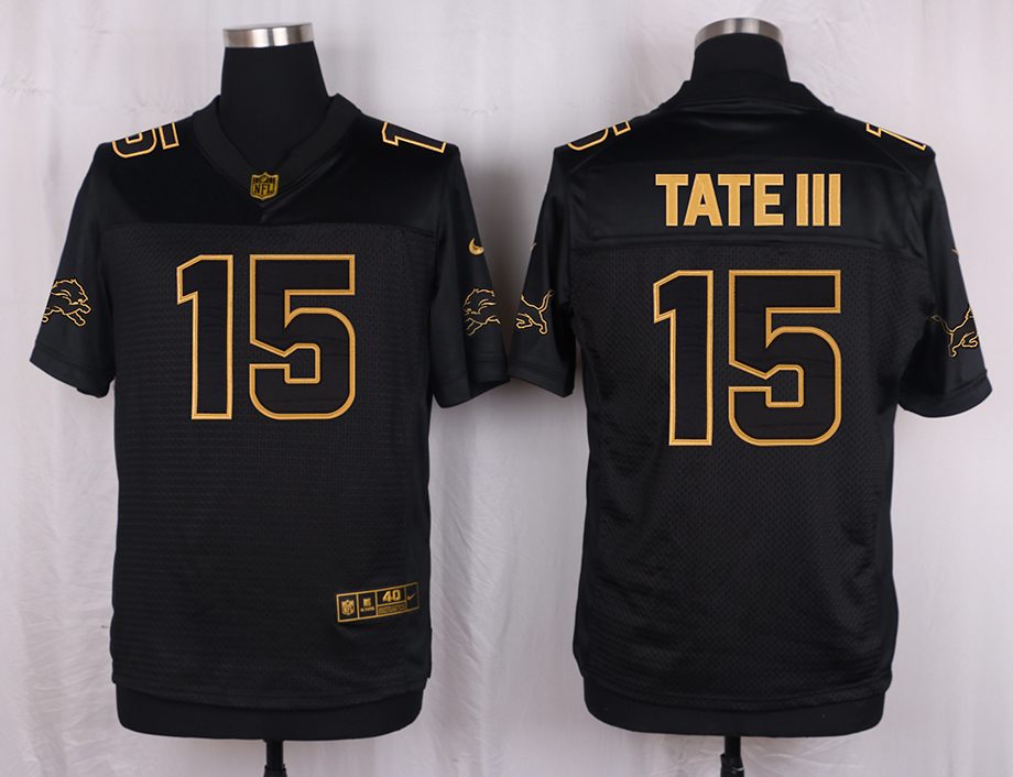 Mens Detriot Lions #15 Tate III Pro Line Black Gold Collection Jersey