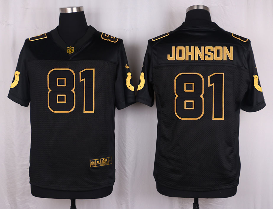 Mens Indianapolis Colts #81 Johnson Pro Line Black Gold Collection Jersey