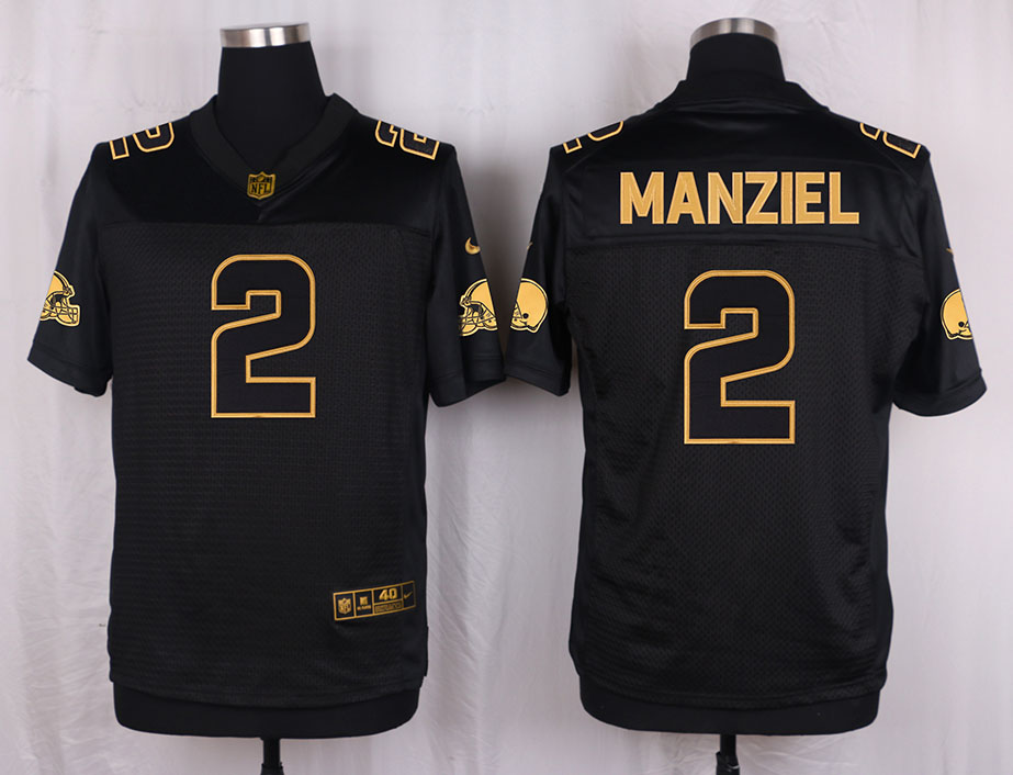 Mens Cleveland Browns #2 Manziel Pro Line Black Gold Collection Jersey