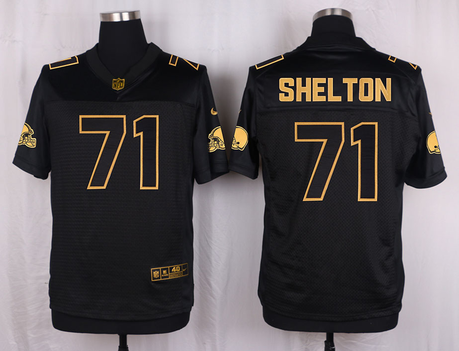 Mens Cleveland Browns #71 Shelton Pro Line Black Gold Collection Jersey