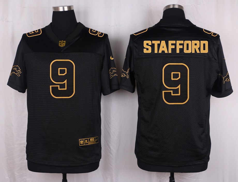 Mens Detriot Lions #9 Stafford III Pro Line Black Gold Collection Jersey