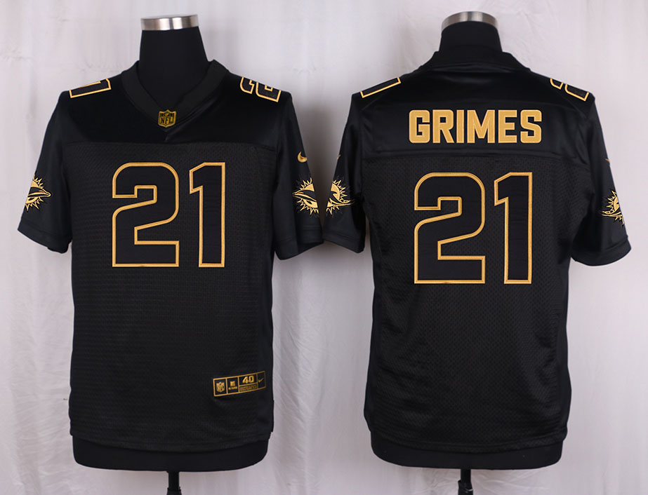 Mens Miami Dolphins #21 Grimes Pro Line Black Gold Collection Jersey