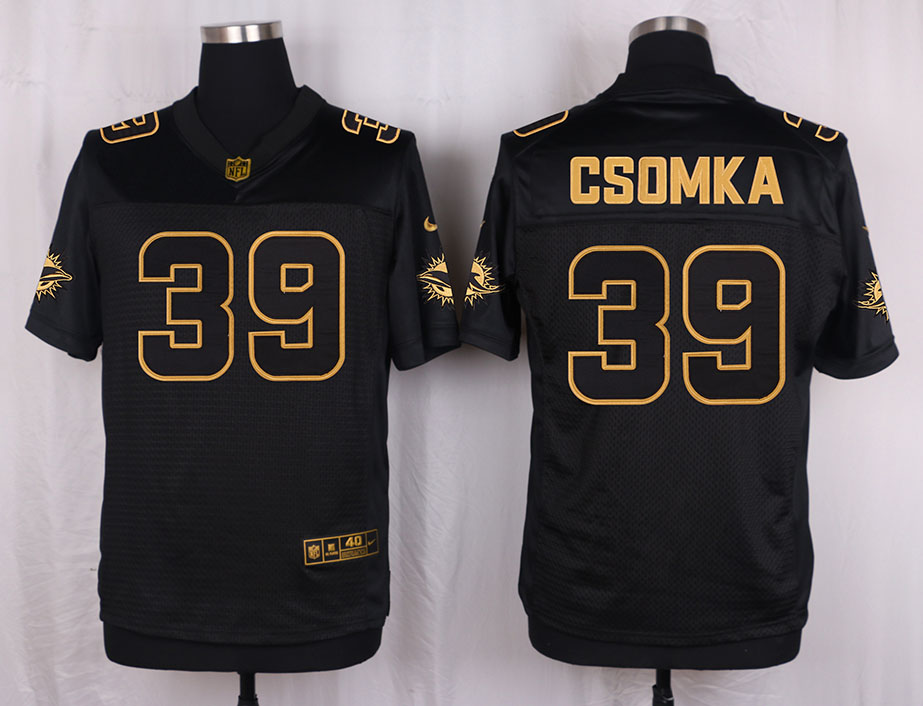 Mens Miami Dolphins #39 Csomka Pro Line Black Gold Collection Jersey