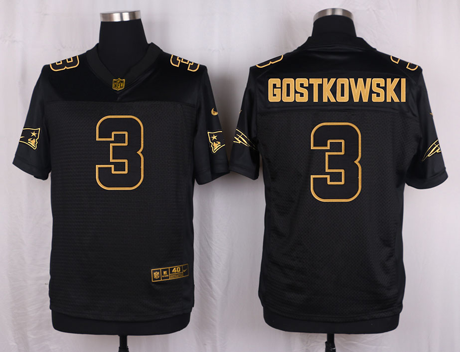 Mens New England Patriots #3 Gostkowski Pro Line Black Gold Collection Jersey