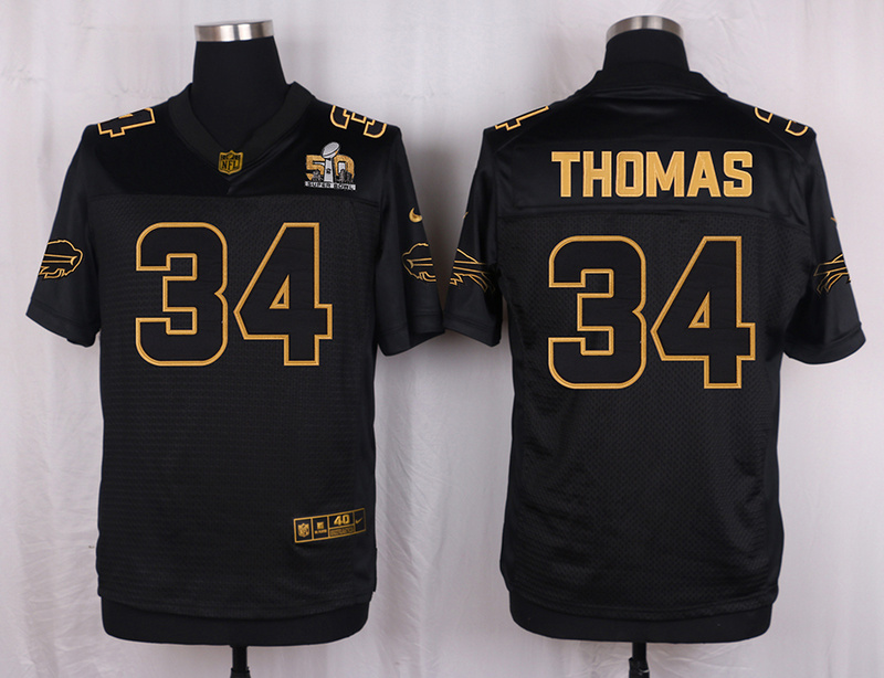 Mens Buffalo Bills #34 Thomas Pro Line Black Gold Collection Jersey