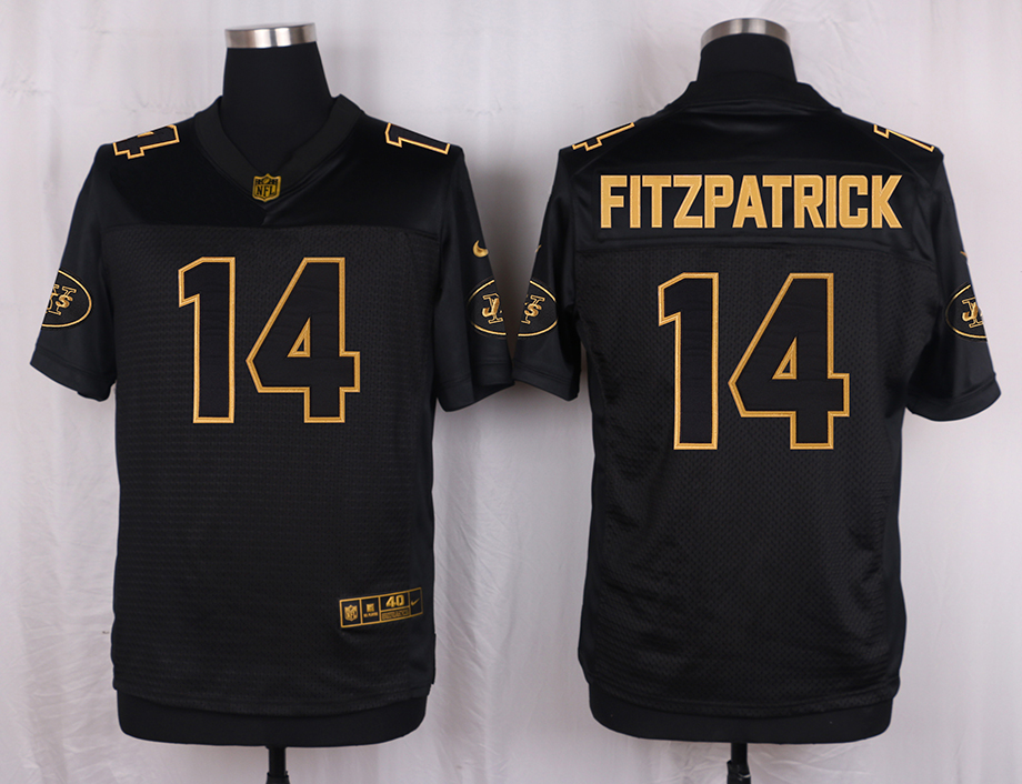Mens New York Jets #14 Fitzpatrick Pro Line Black Gold Collection Jersey