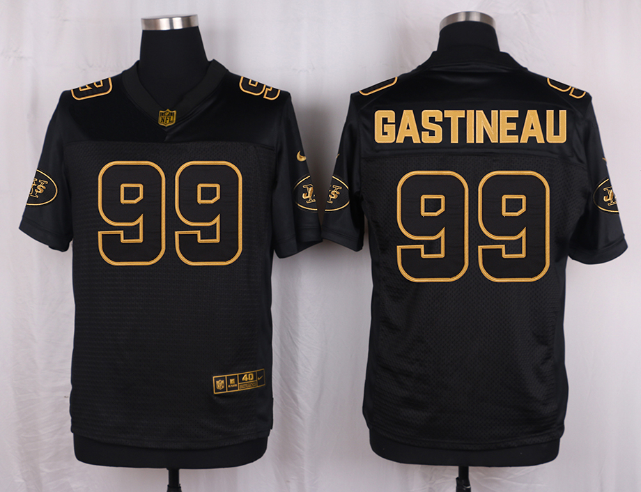 Mens New York Jets #99 Gastineau Pro Line Black Gold Collection Jersey