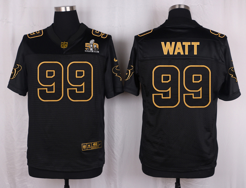 Mens Houston Texans #99 Watt Pro Line Black Gold Collection Jersey