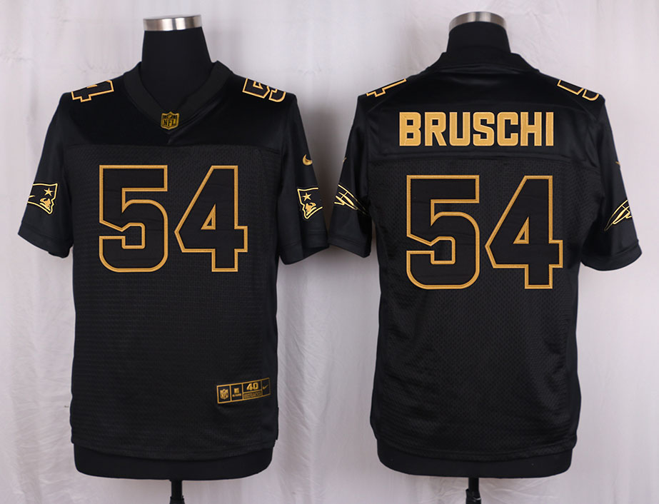 Mens New England Patriots #54 Bruschi Pro Line Black Gold Collection Jersey