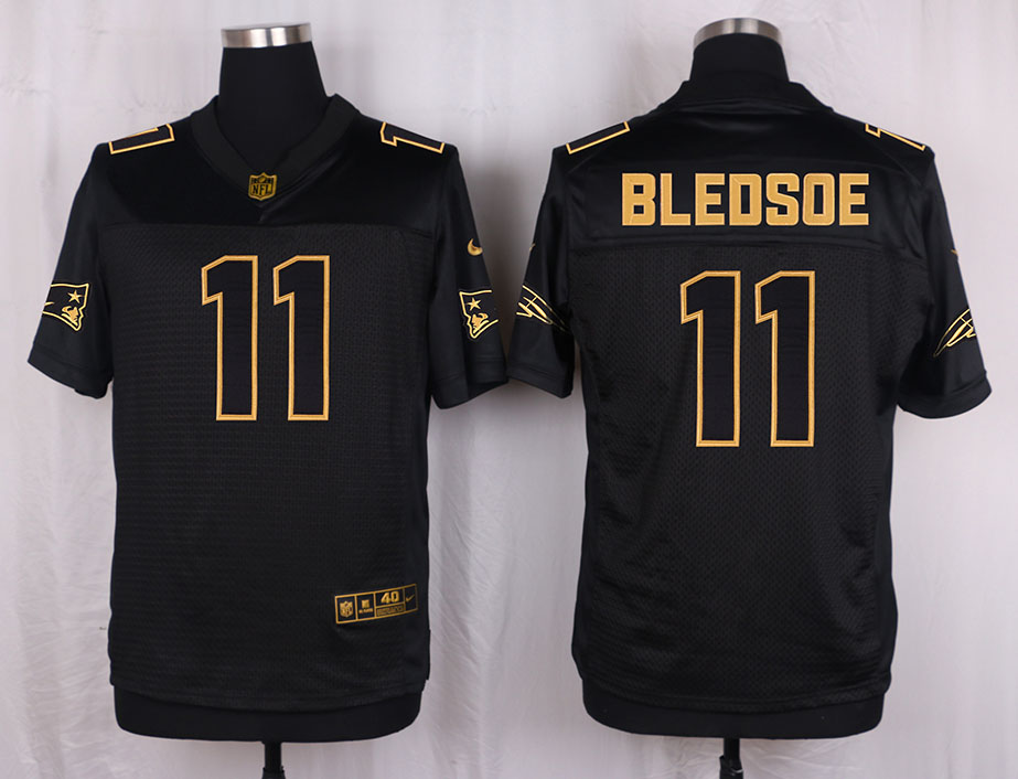 Mens New England Patriots #11 Bledsoe Pro Line Black Gold Collection Jersey