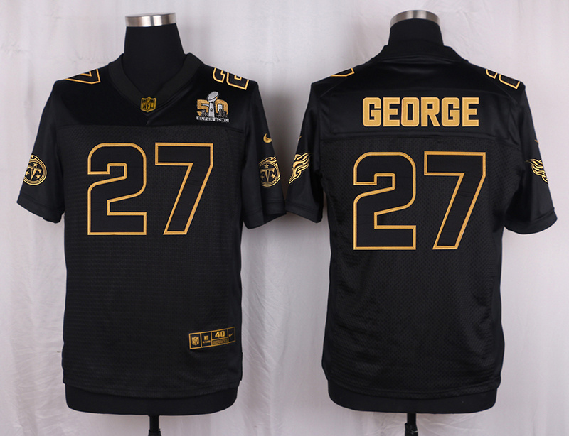 Mens Tennessee Titans #27 George Pro Line Black Gold Collection Jersey