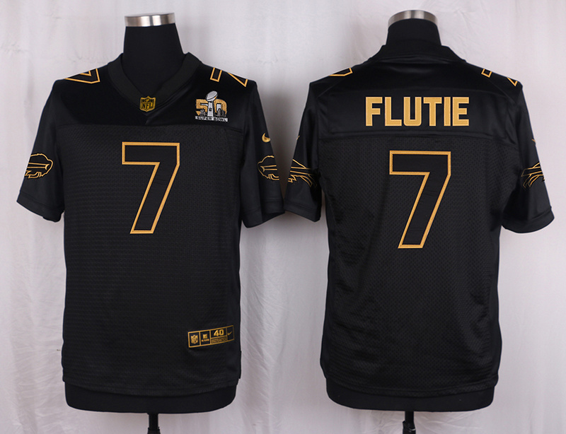 Mens Buffalo Bills #7 Flutie Pro Line Black Gold Collection Jersey