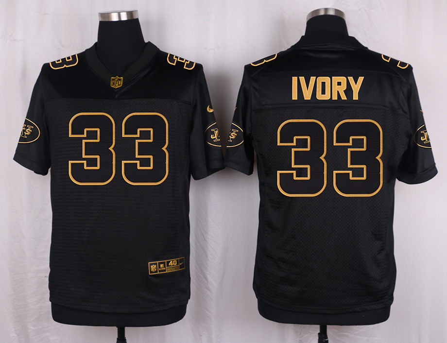 Mens New York Jets #33 Ivory Pro Line Black Gold Collection Jersey