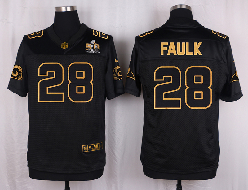 Mens St.Louis Rams #28 Faulk Pro Line Black Gold Collection Jersey