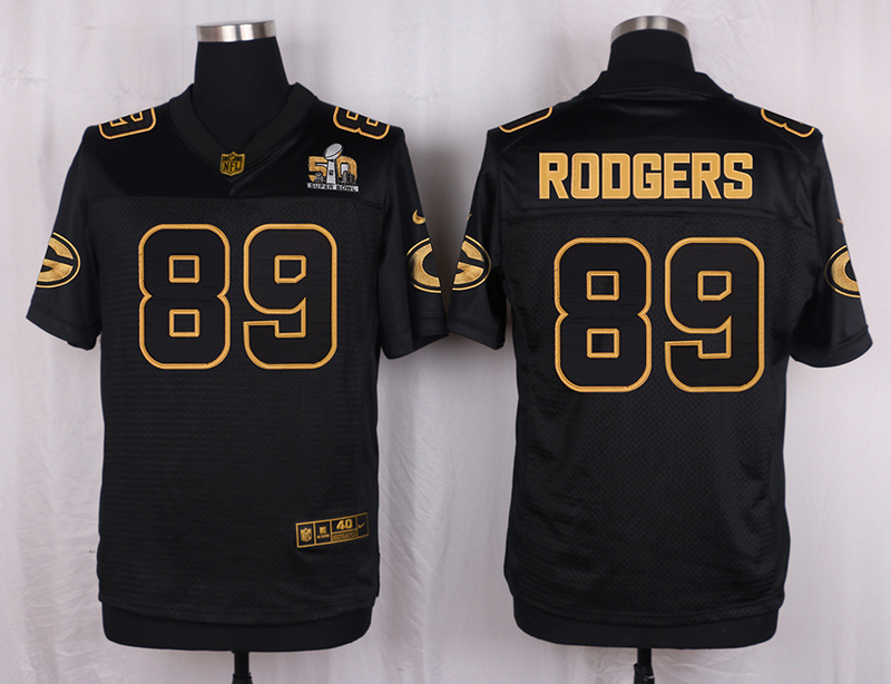 Mens Green Bay Packers #89 Rodgers Pro Line Black Gold Collection Jersey