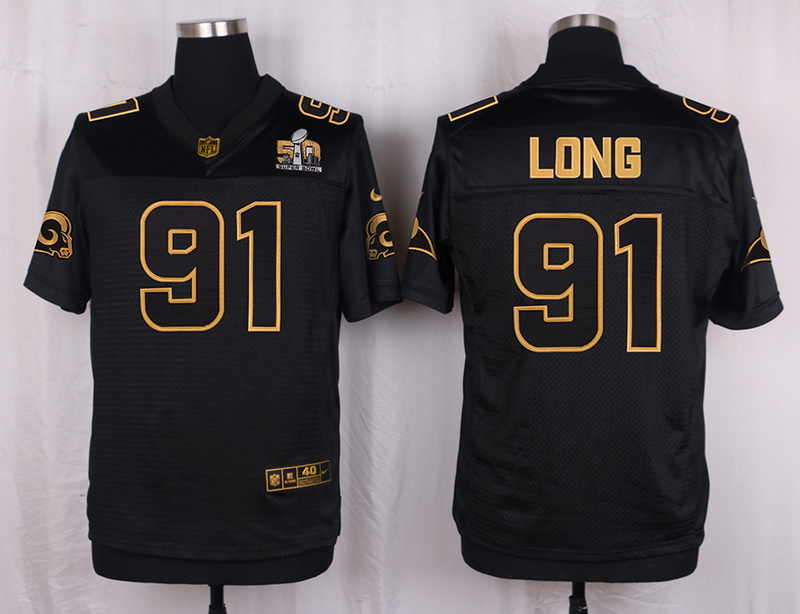 Mens St.Louis Rams #91 Long Pro Line Black Gold Collection Jersey